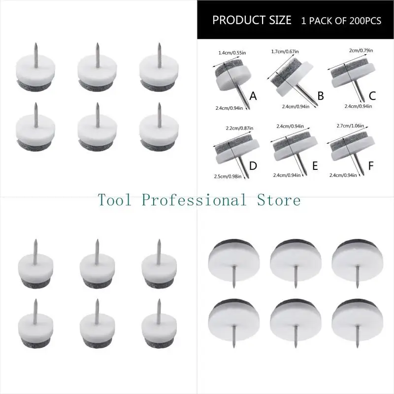 

57QF 200Pcs Furniture Leg Bottom Feet Nail-on Slider Glides Pad for Chair Stools Tabl
