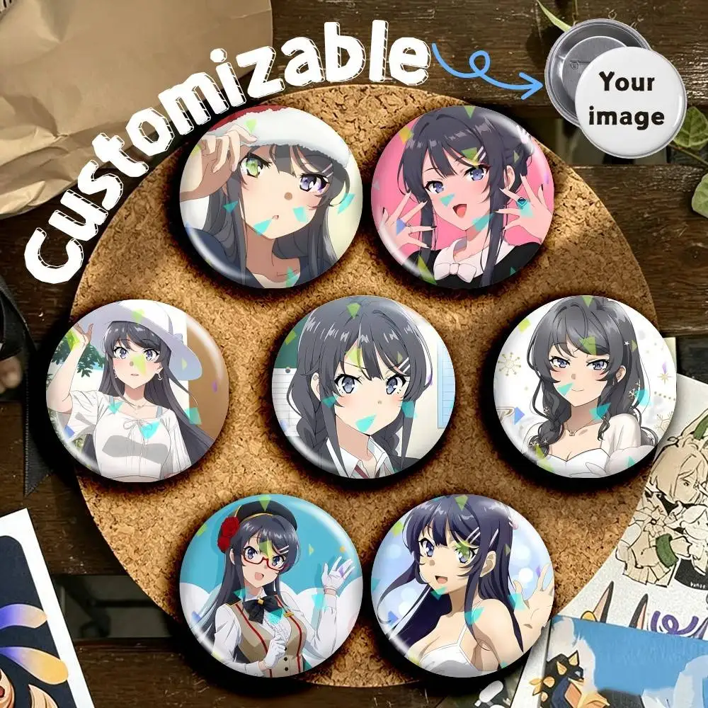 Bunny Girl Senpai M-Mai S-Sakurajima Round Badge Pins Creative Pins Bag Decor Accessories Fan Collection Gifts for Friends
