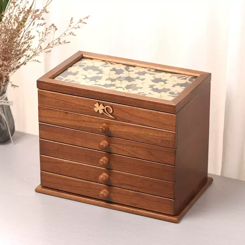 

Multi-layer Flexion Jewelry Solid Wood Box Storage Gift Display Box Jewelry Lage Gift Box Packaging Layered Storage Saves Space