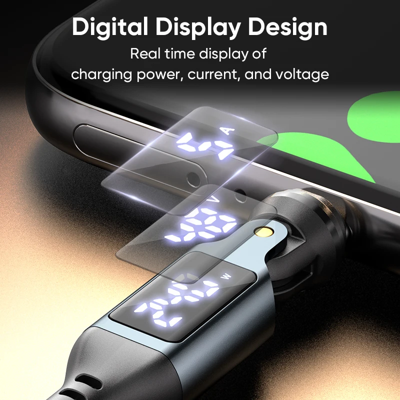 USB-C to USB-C 240W Fast Charging Cable Digital Display 48V5A Type-C Magnetic Rotate Data Cable for iPhone 17 Samsung MacBook
