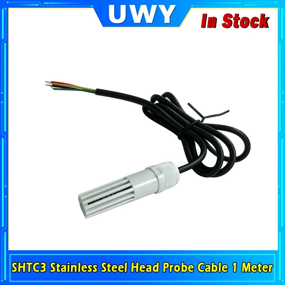 SHTC3 Digital Temperature Humidity Sensor Probe Cable I2C Output Stainless Steel Tube / White Plastic Housing Optional 1M/2M/3M