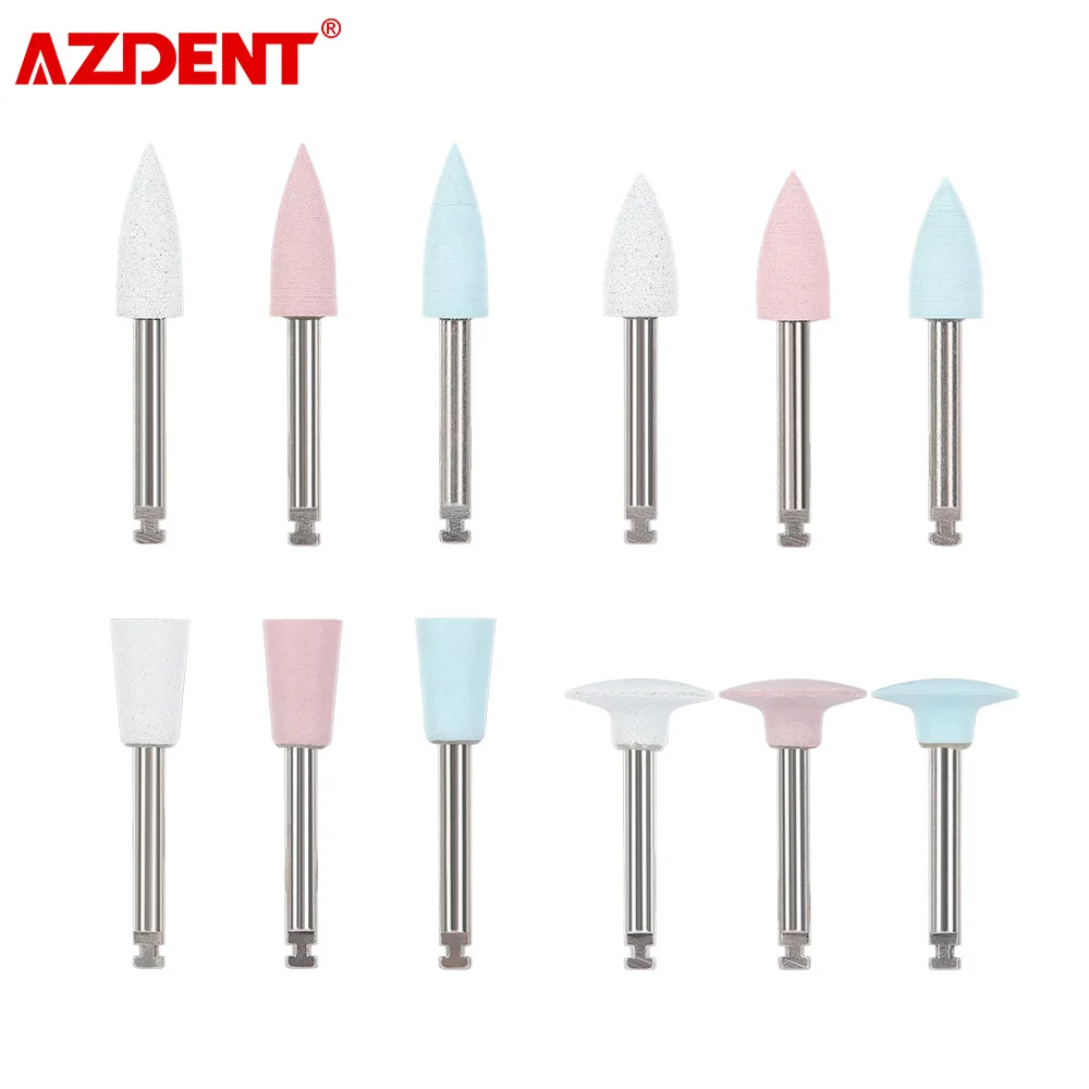 AZDENT 12pcs/10pcs/pack Dental Silicone Polishing Tip Grinding Heads Teeth Polisher RA Burs Dia. 2.35mm for Low Speed Handpiece