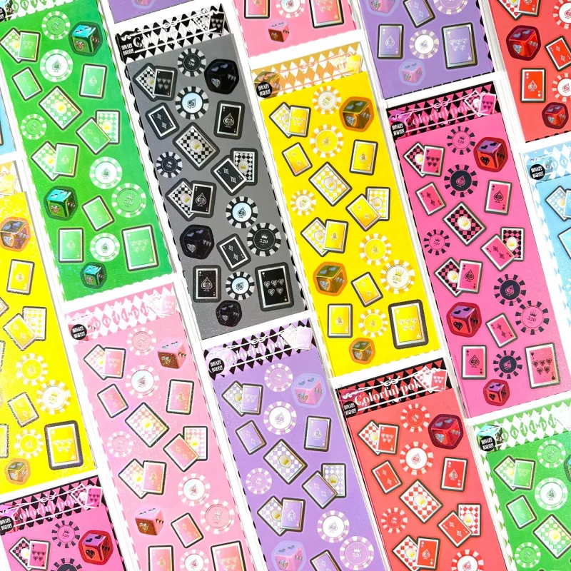 1/8PCS Cartoon Laser Glitter Modeling Playing Card Dice Stickers Handbook Diary Notebook Stationery Diy Decorative Stickers