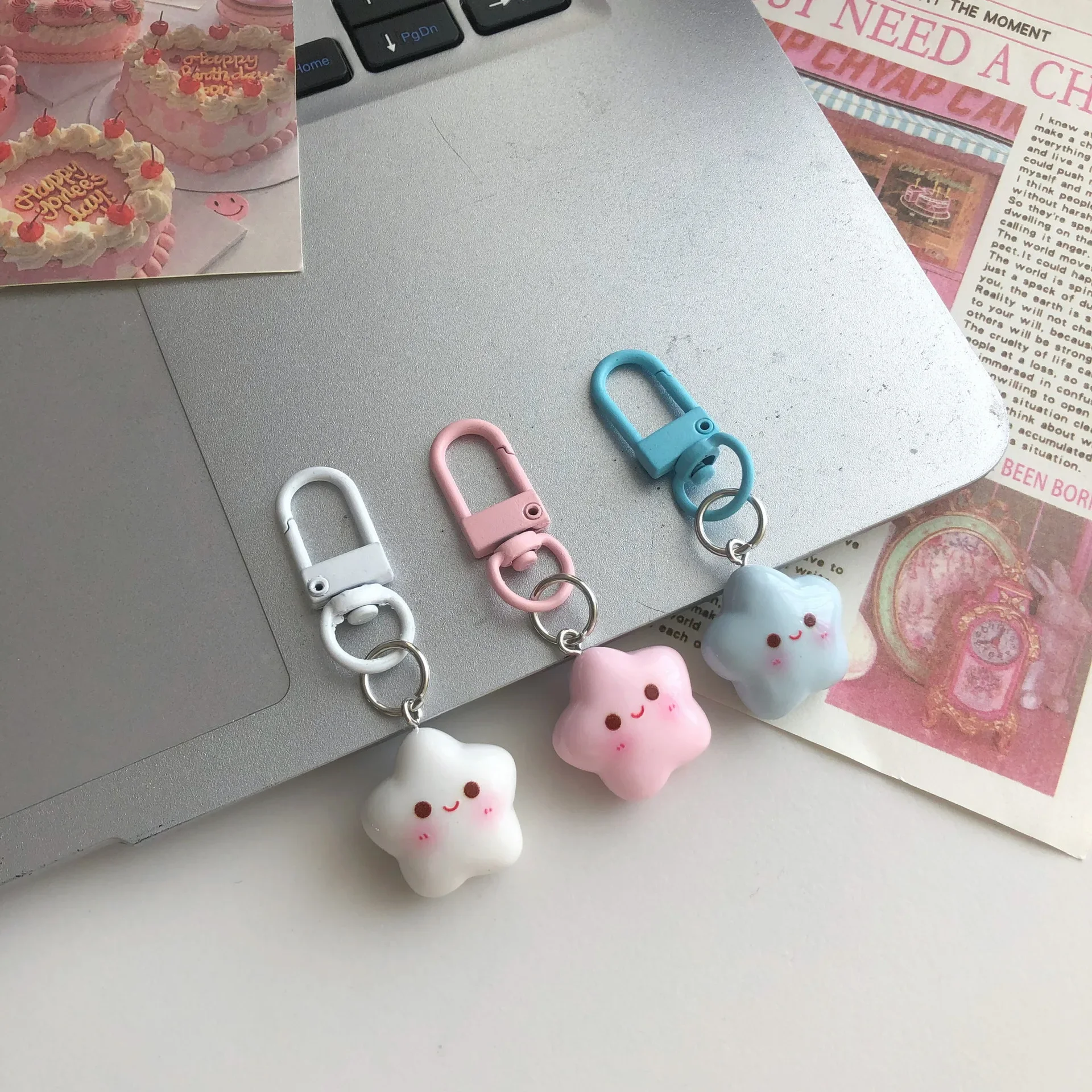 5Pcs Macaron Colors Palette Star Bag Charm Key Chain Charm, Suitable For School Bag, Pen Bag, Earpiece Case, Zipper Puller Charm