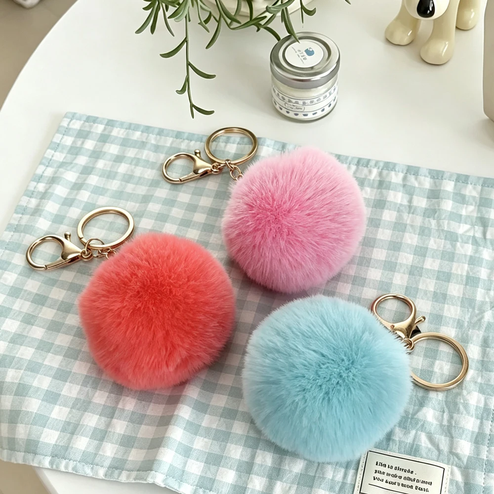 Flauschiger Kugel-Anhänger, Schlüsselanhänger, künstliches Fell, Bommel, niedliche Bonbonfarben, Schlüsselanhänger, Charms, Schmuck, Schlüsselanhänger, Ring für Frauen, Tasche, Geschenk – Detail 4