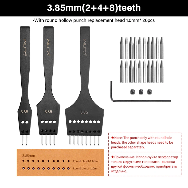WUTA 3e generatie lederen punch huidponsen hoofd vervangbaar prikijzer verwijderbare diamant olijf rond gat Franse stijl beitel DIY lederen hobbygereedschappen leergereedschap