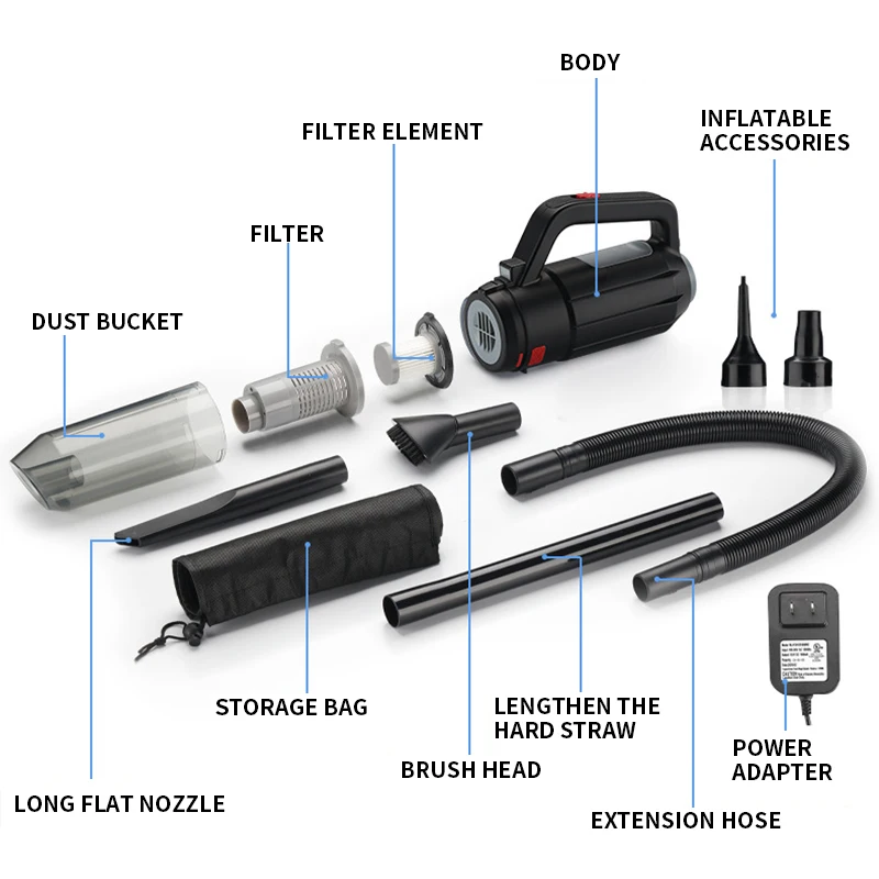 6000PA Multifunctional Car Vacuum Cleaner High-power Wireless Vacuum Cleaner with Lighting for Home and Car 12V