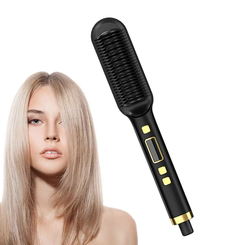 

Ceramic Plate Electric Hair Straightener Brush Anti-Scald Design with LED Display Negative Ion Hair Curler Comb