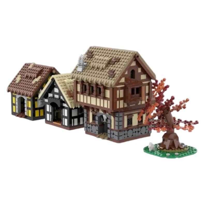 Spot MOC-198831 Small Medieval House Diorama Small Particle Assembled Building Block Building Model Toy