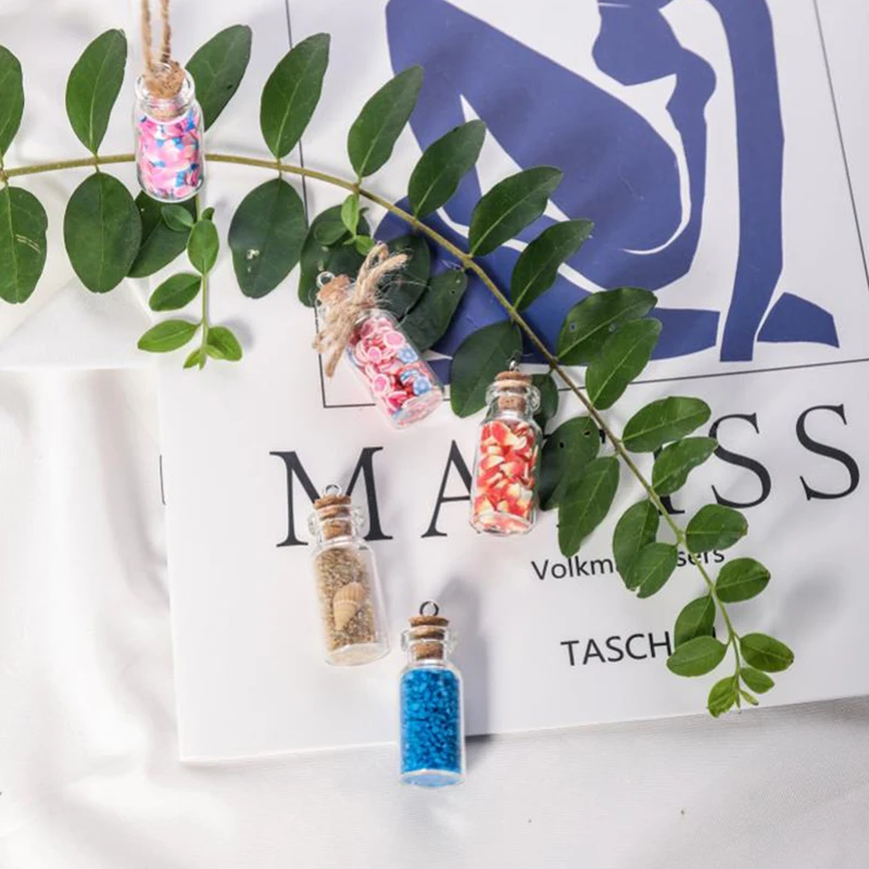 5 قطعة زجاجة زجاجية صغيرة قارورة أنبوب جرعة العطور الفلين الجرار أتمنى قلادة سحر