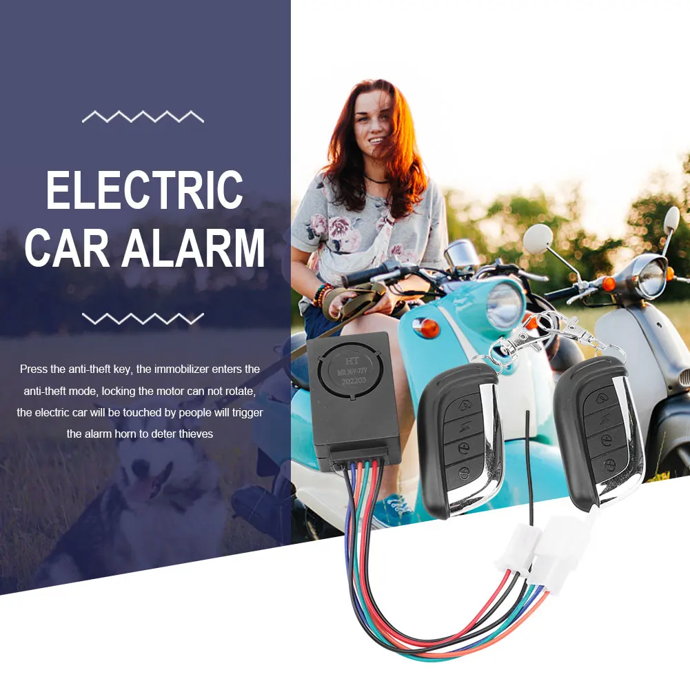 E-bike Alarm System 48V 60V 72V with Two Switches for Electric Bicycle Scooter Motorcycle Safety Anti-theft Remote Control Alarm