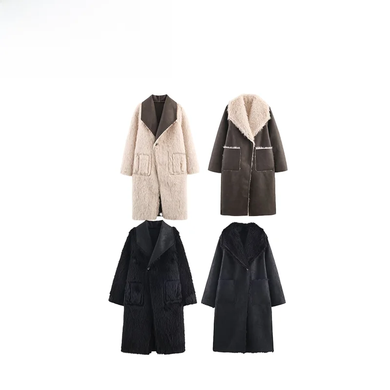 

Модное пальто с эффектом искусственного меха ZR, осенняя новинка, женское уличное пальто средней длины из полиэфирного волокна