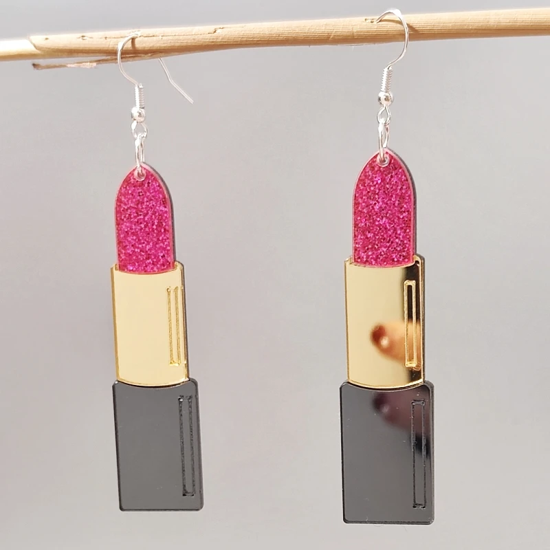 KUGUYS Lipstick Dangle Earrings for Women Vintage Mirror Acrylic Jewelry Casual Music Festival Summer Accessories