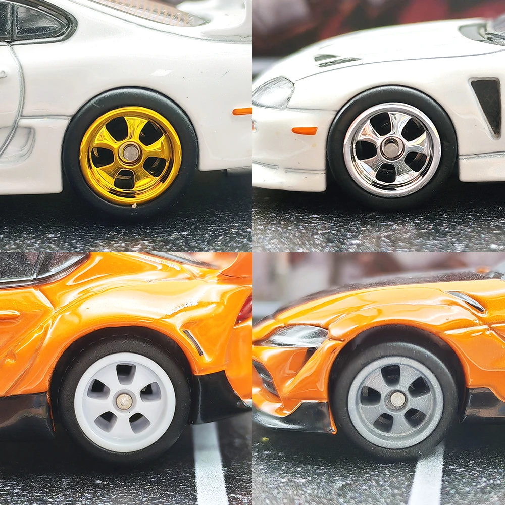 1/64 Wheels with Detachable Rubber Tires Electroplated Color Five spokes or Model Cars Refiting Parts for Hotwheels (5 sets)