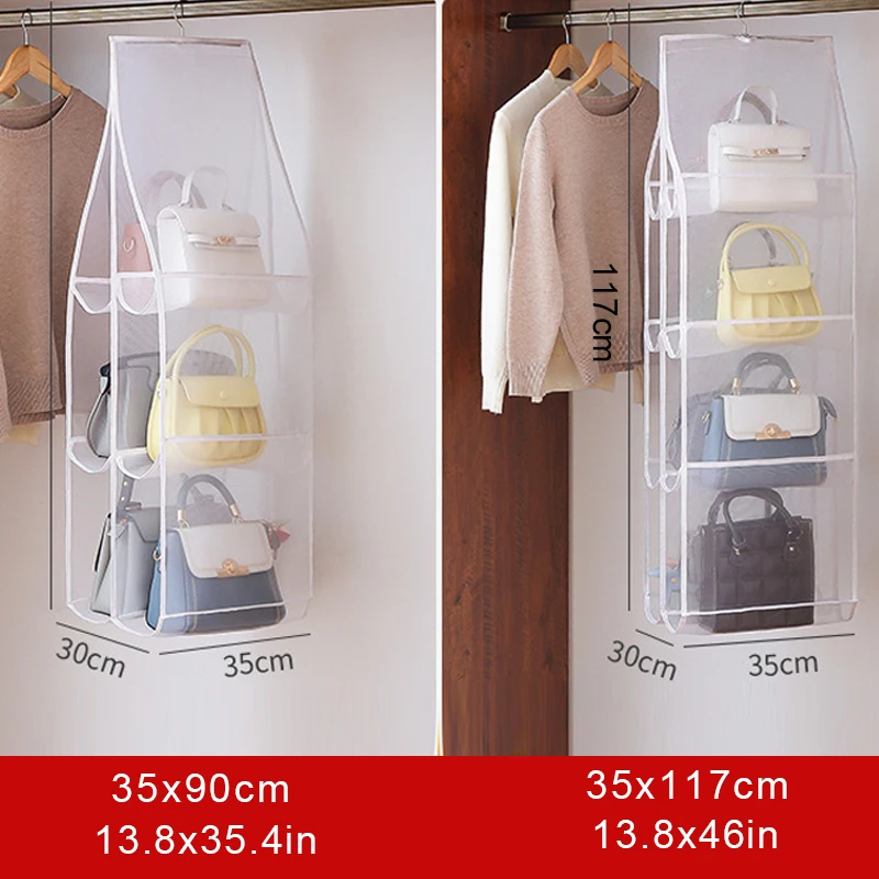 Hanging Handbag Organizer Wardrobe Closet Transparent Storage Bag Foldable Oxford Cloth Storage Bag For Family Closet Bedroom