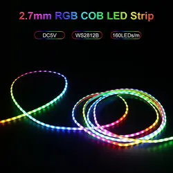 2.7mm COB LED Strip WS2812B Ultra Narrow Individually Addressable Flexible RGBIC Colorful Pixel Light 160Leds/M White PCB DC5V