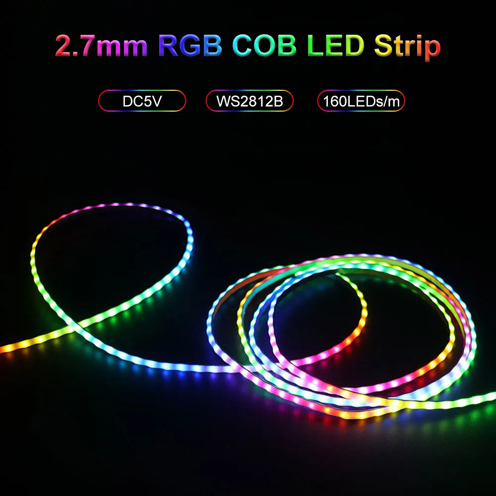 cob led strip lights cob ws2812b ultra estreito enderecavel individualmente rgb flexivel luz de pixel colorida 160leds por m pcb branco dc 5v 27 mm 01