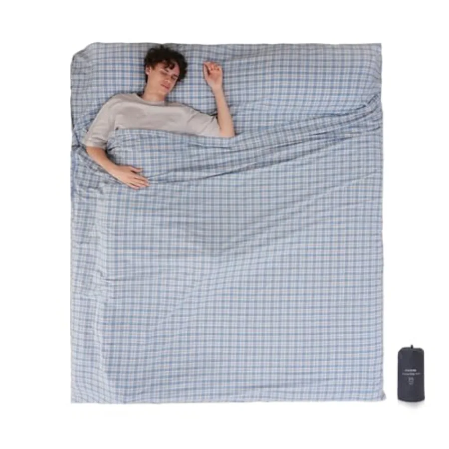 

100% Cotton Sleeping Bag Liner with Full Length Zipper on 3 Sides; Single/Double Adult Sleep Sack for Travel and Camping, Multi