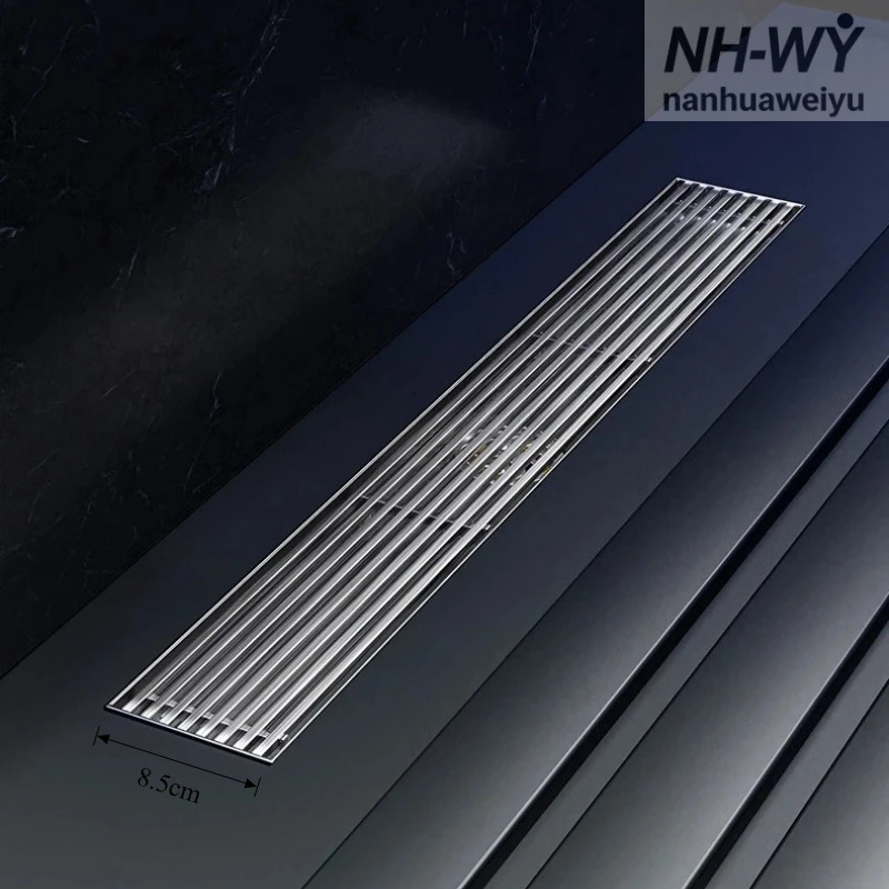 

Roll edge bamboo long drain 304 stainless steel long strip drain brass deodorizing core for bathroom balcony