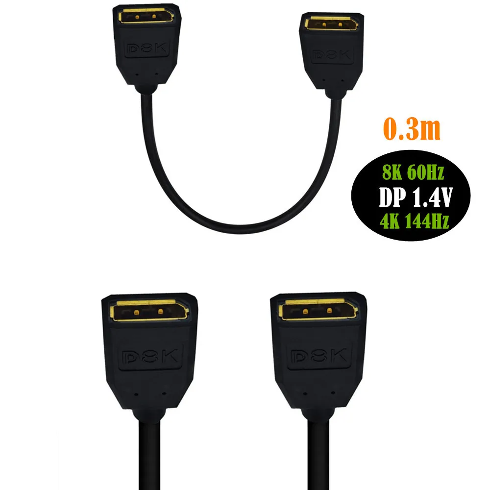 Câble d'extension DisplayPort DP 1.4, 30cm, 8K @ 60Hz, 4K @ 144Hz, HDR, haute vitesse, 32.4Gbps, port d'affichage femelle vers Displayport femelle