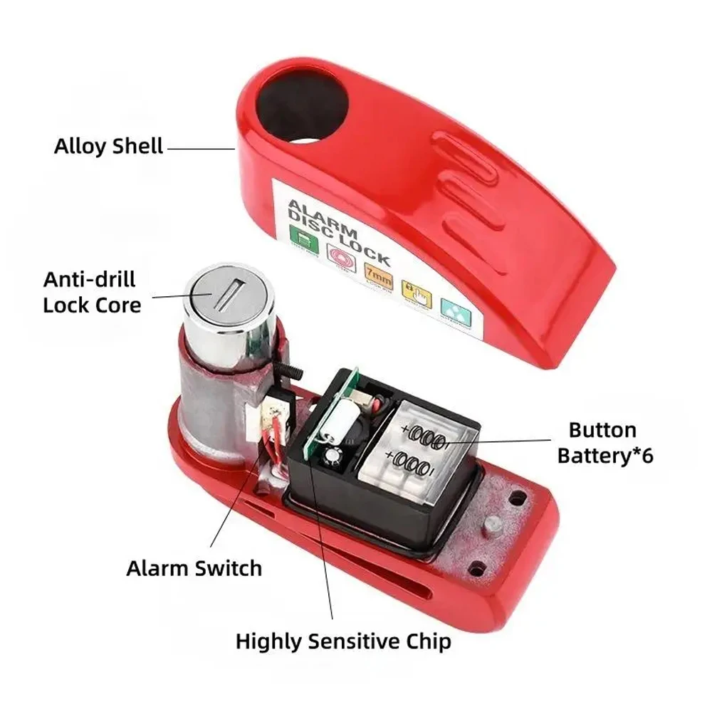 Bicycle Motorcycle Alarm Lock Wheel Disc Brake Lock Motorbike Scooter Waterproof Anti-theft Aluminum Alloy Security Brakelock - view 4