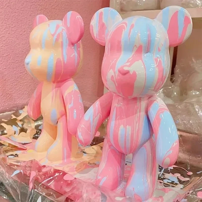 Creative Handmade DIY Fluid Bear Painting Violent Bear Sculpture White Mold Doll Figurine Toys Animal Bear Home Decor Ornaments