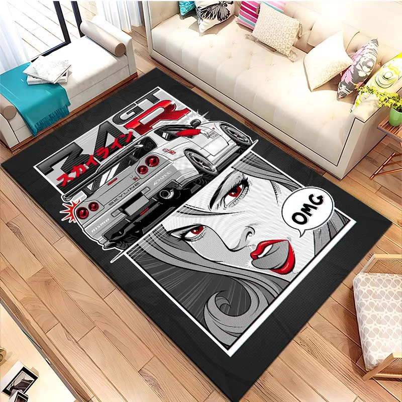 Racing Japanese Car Print Carpet Rug for Living Room Bedroom Sofa Doormat Non-slip Floor Mat Area Rug Living Room Decoration