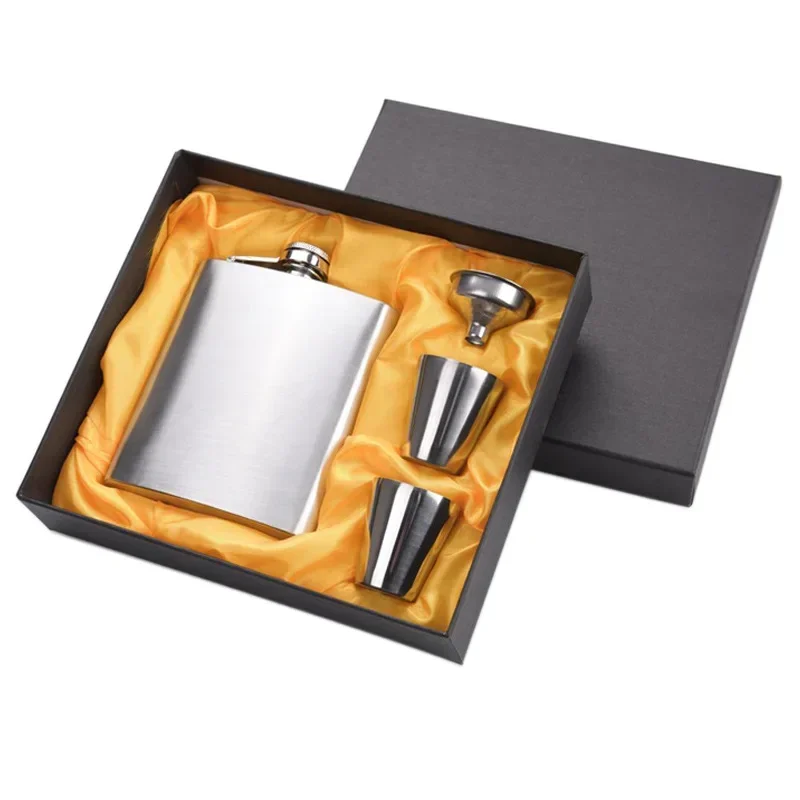7oz Portable Flagon Hip Flask set cloth with cup for Whiskey Vodka Wine Pot Alcohol outdoor gift box Drinking Bottle tools