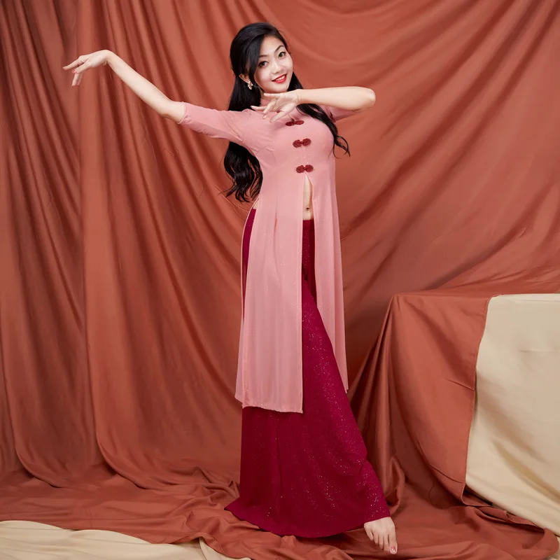 1 pçs/lote estilo clássico mulher moda dança folclórica topo senhora sólida longo dança do ventre topo