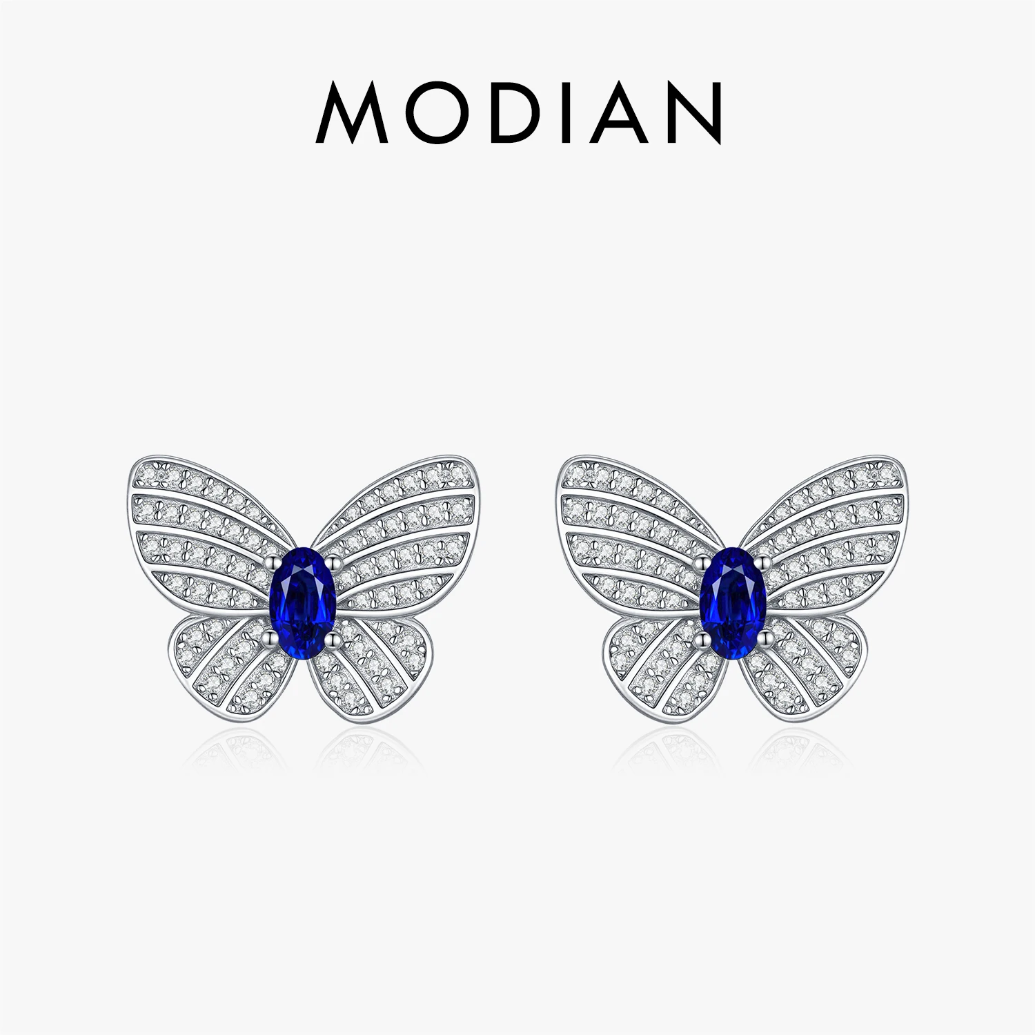 

MODIAN Elegant Royal Blue Zirconia Ear Studs 925 Sterling Silver Exquisite Luxury Butterfly Stud Earrings For Women Fine Jewelry