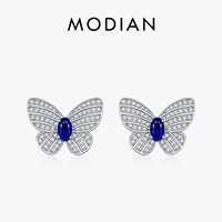 MODIAN Elegant Royal Blue Zirconia Ear Studs 925 Sterling Silver Exquisite Luxury Butterfly Stud Earrings For Women Fine Jewelry