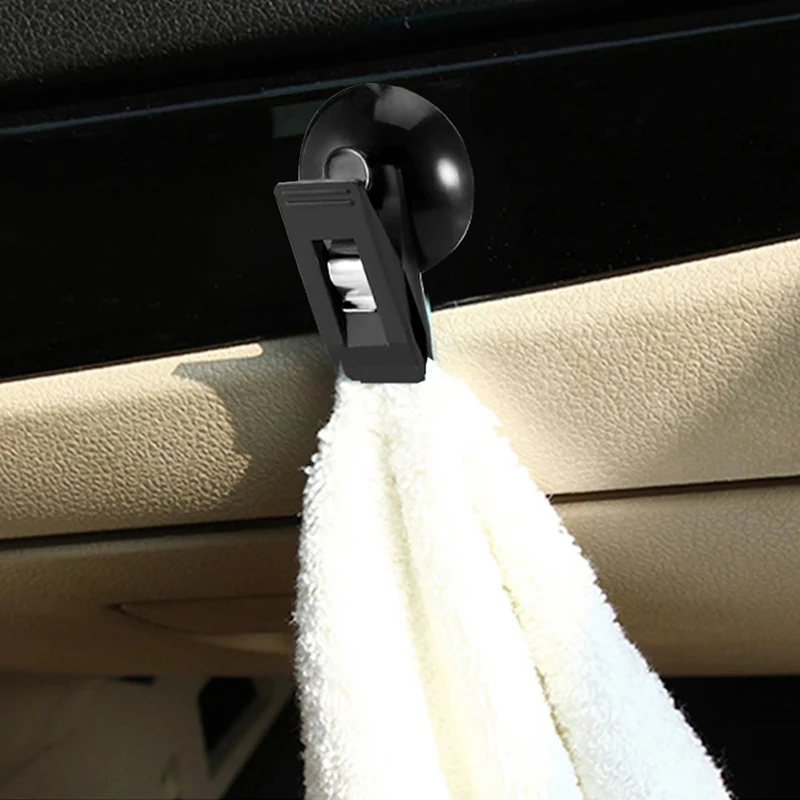 2pcs Black Plastic Car Window Sunshade Curtain Clip Glasses Card Ticket Towel Removable Suction Cup Holder