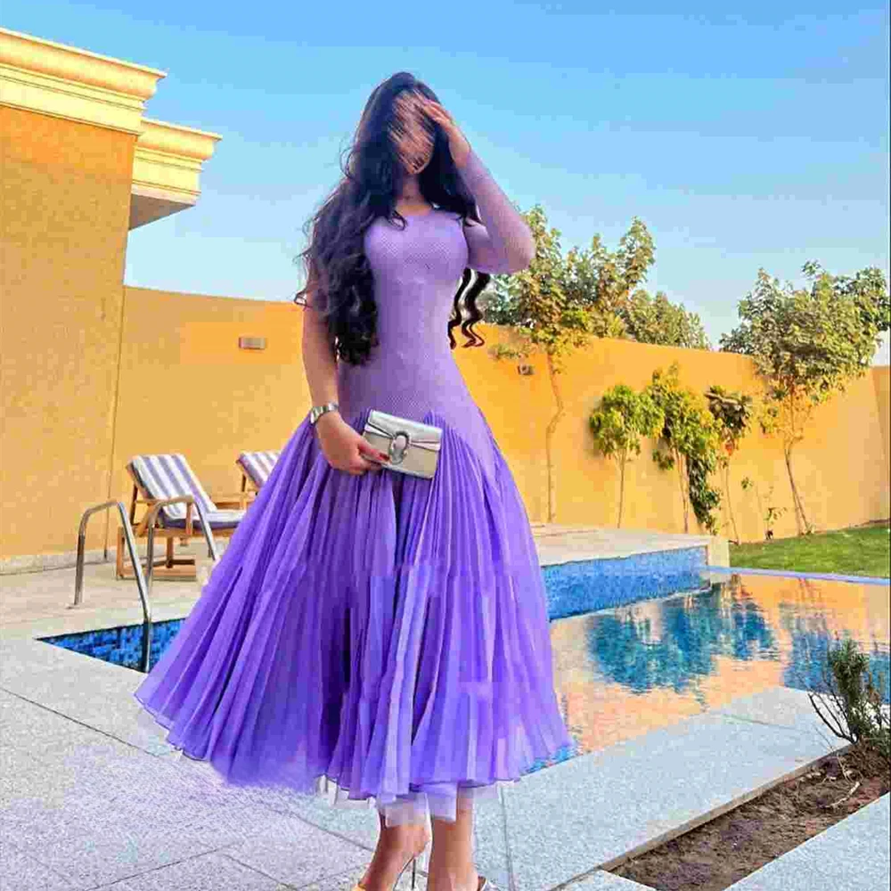 Ball Dress Saudi Arabia Prom Simple Modern Style O-Neck A-line Draped Ankle-Length Satin Bespoke Occasion Dresses Evening