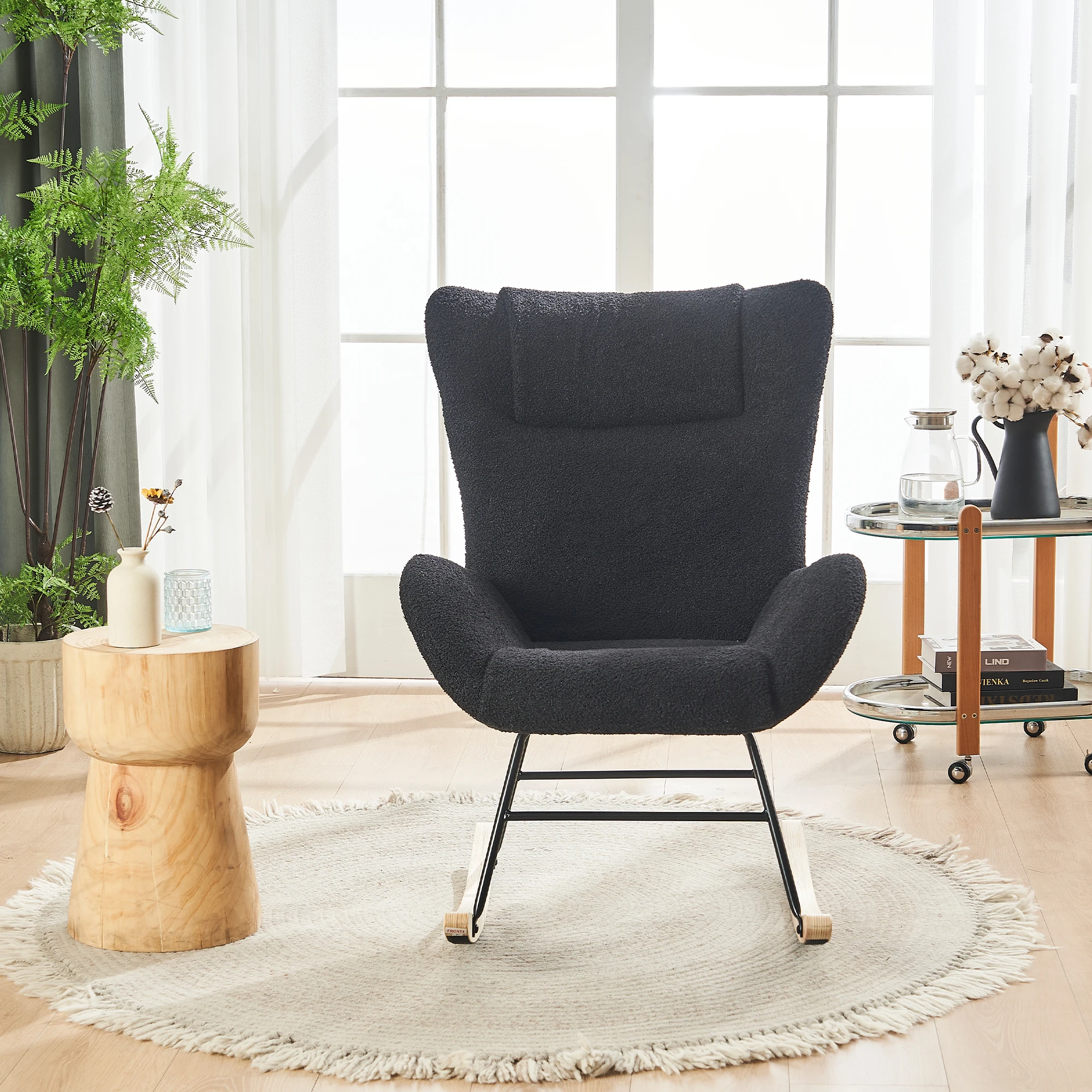 VSOGA Leisure Swing chair Lending Armrests Ergonomic Backrest Comfortable Teddy Velvet Grey