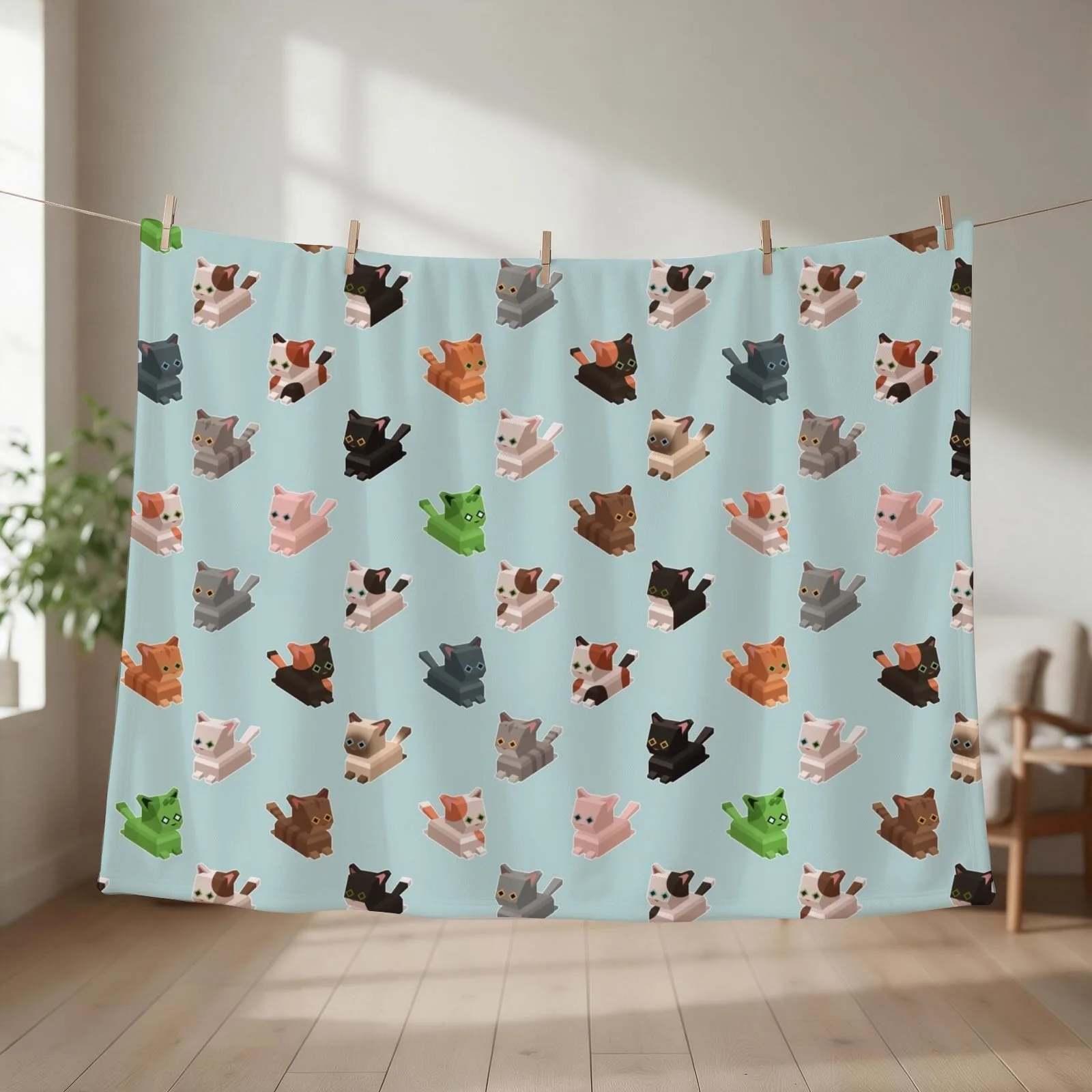 Low Poly Cat Tile Throw Blanket couch cozy soft plush fuzzy picnic outdoor blanket