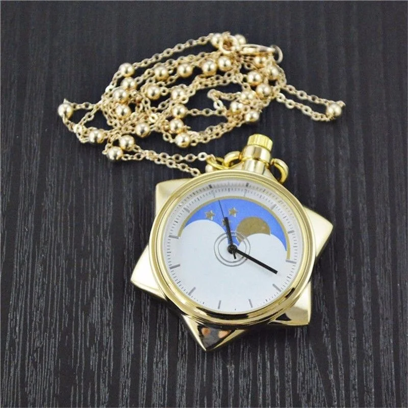 Sailor Moon Necklace Crystal Star Pocket Watch Pendant Necklace For Students Collection Jewelry Gift