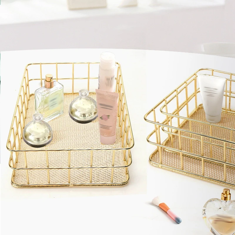 Nordic Metal Wire Storage Basket Office Desktop Sundries Makeup Brushes Holder Table Cosmetics Organizer Iron Basket