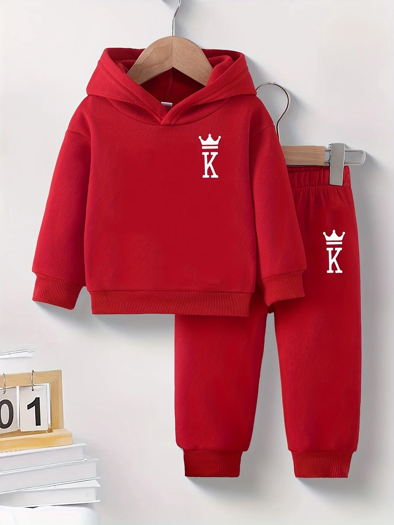 Spring Autumn Infant Toddler Boys' Hooded Fleece Sweatshirt with Letter Print And Casual Pants Two-Piece Set