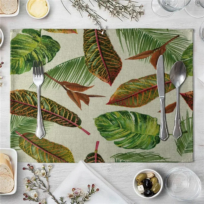 Placemat for Dining Table Green Leaves Mat Coaster Creative Printed Heatresistant Kitchen  Accessories Individual