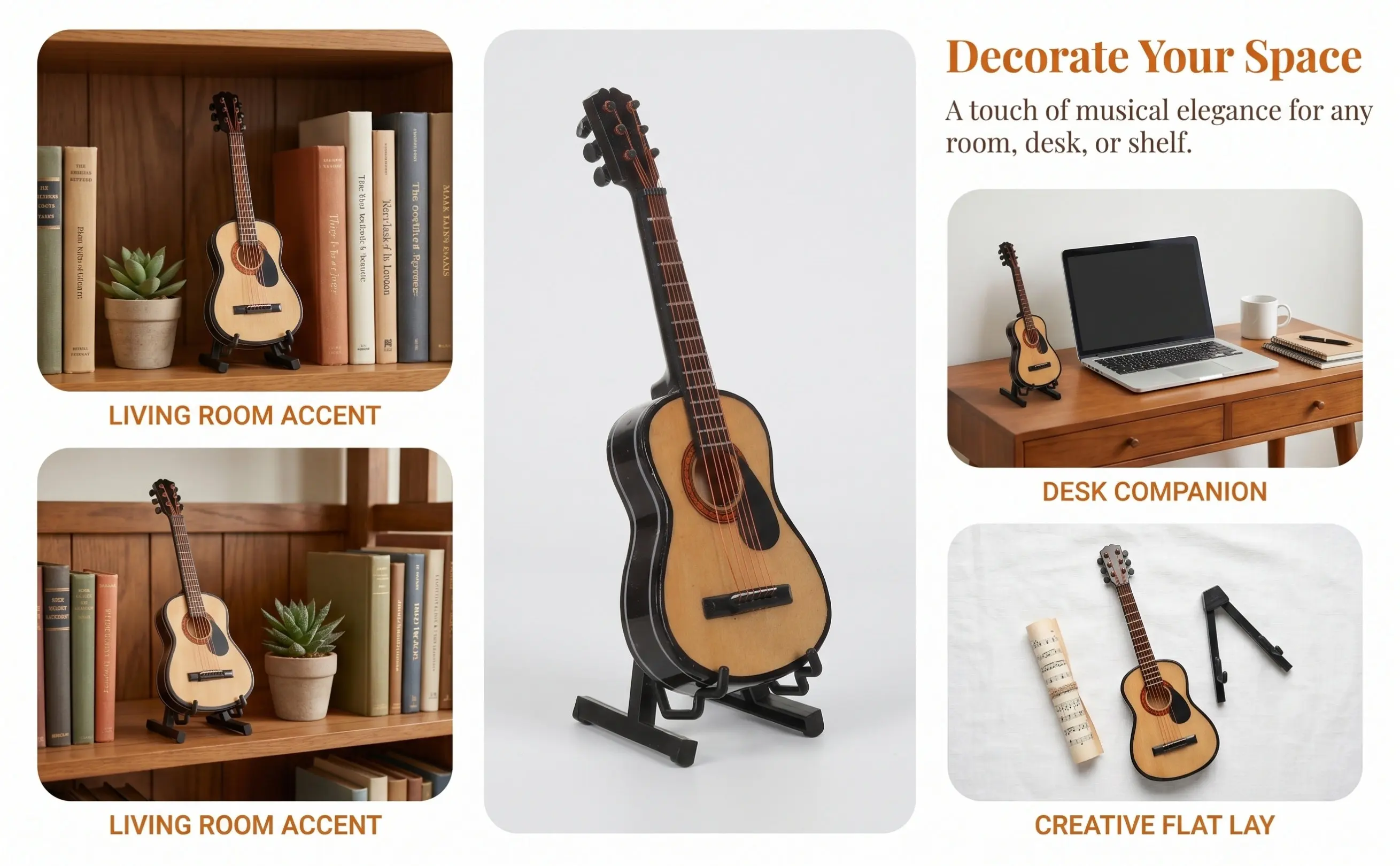 Miniature Guitar Wooden Mini Guitar Dollhouse Accessories Miniature Musical Instruments Tiny Ornaments Desktop