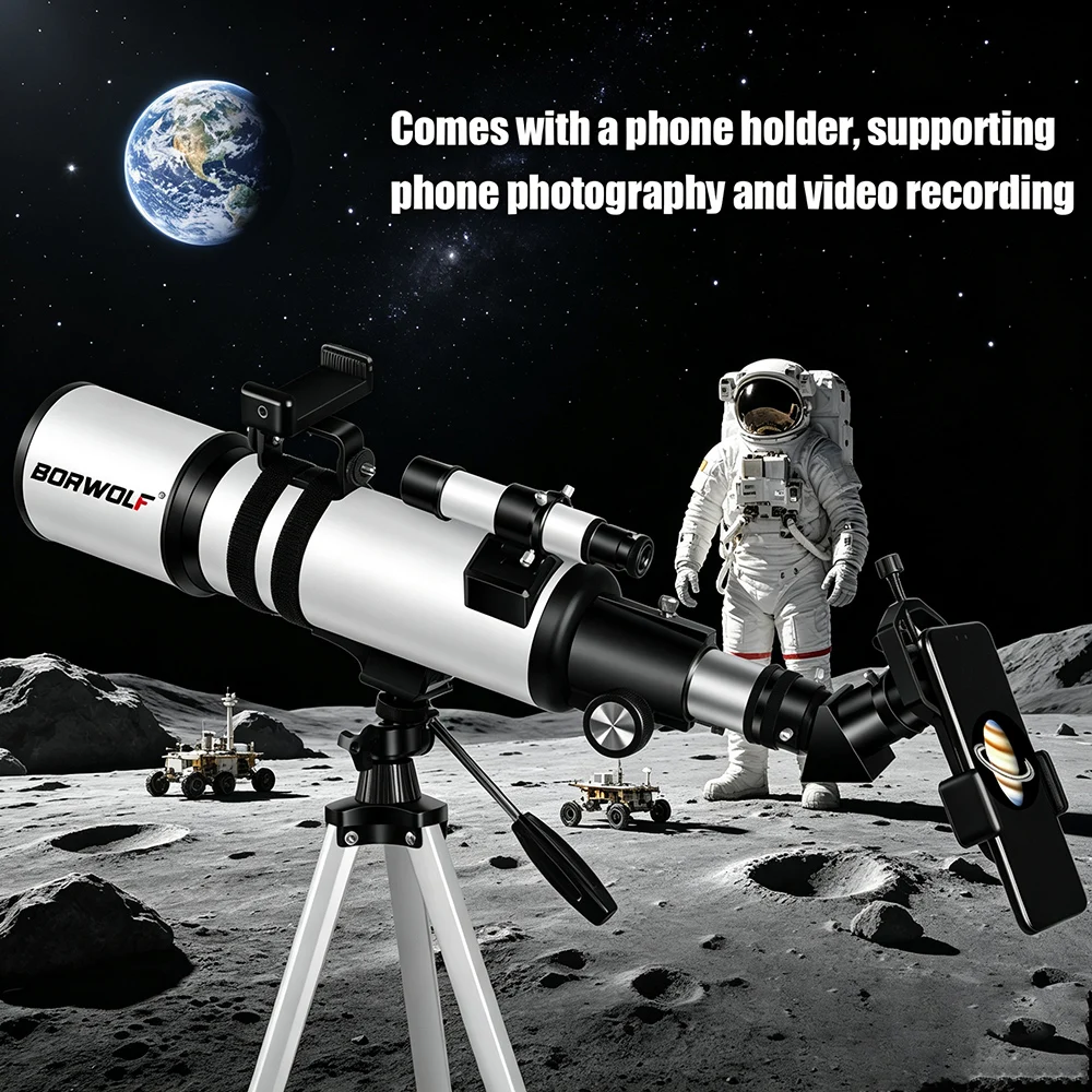 BORWOLF AZ80500  Astronomy Telescopes for Adults, 80mm Aperture 500mm AZ Mount 625X HD for Moon Stargazing and Bird Watching