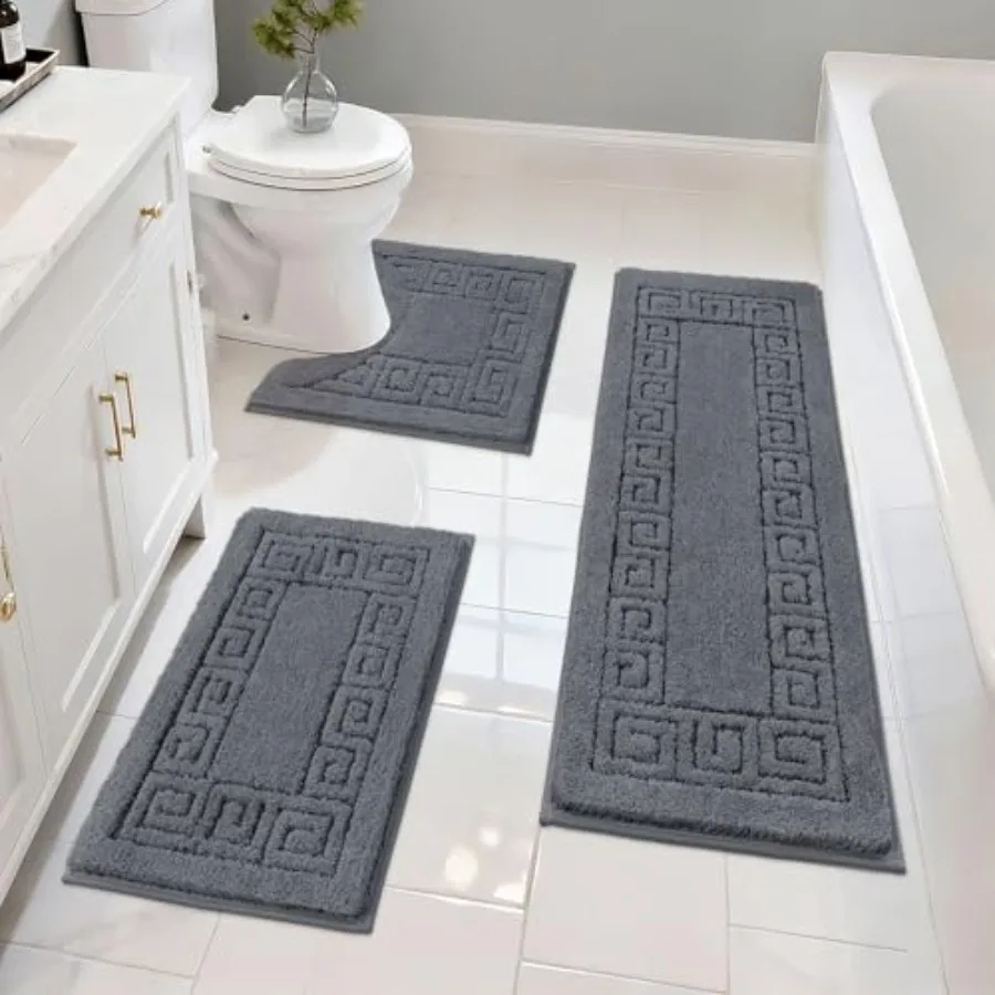 

Bathroom Rugs Sets 3 Pcs Non Slip Washable, Absorbent Microfiber Bath Mats for Bathroom Shower Rug Runner Quick Dry, Plush Supe