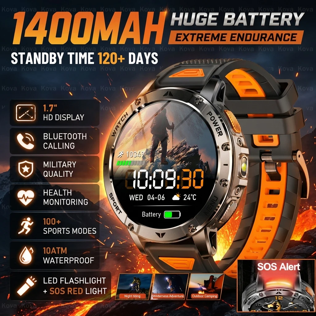 2026 New TANK Ultra Military Smart Watch Men 1400mAh Battery 10ATM Waterproof Tactical LED Flashlight Heart Rate Sport Watches