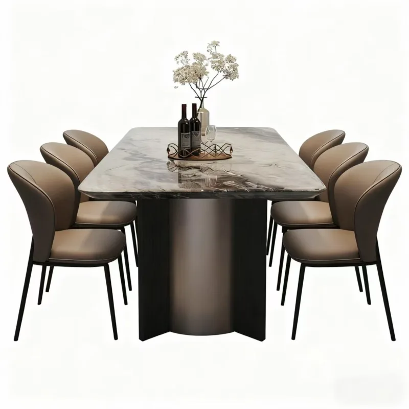 

Thickened marble dining table and chairs Italian modern rectangular high-end villa home light luxury small apartment