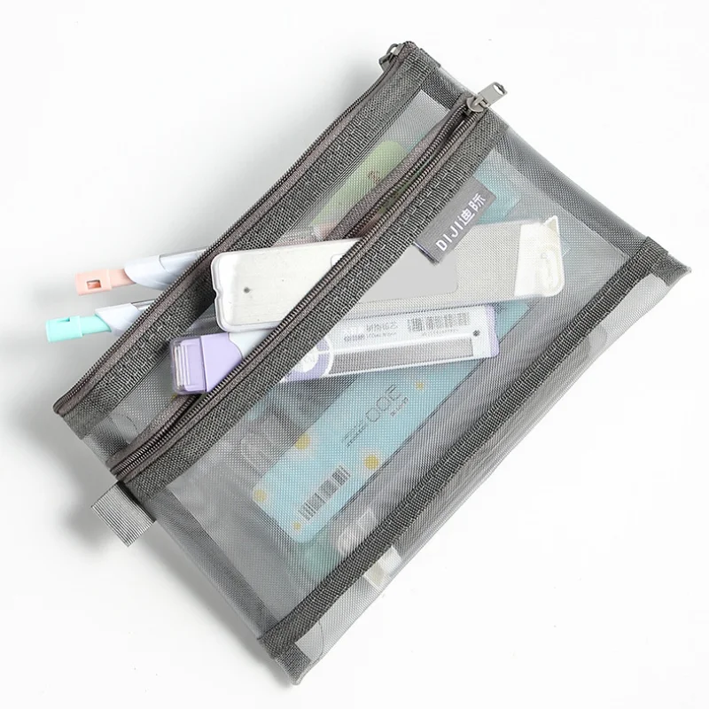 1PCS Transparent Makeup Bag Mesh Zipper Cosmetic Bag for Women Student Stationery Pencil Case Clear Make Up Coin Storage Bags