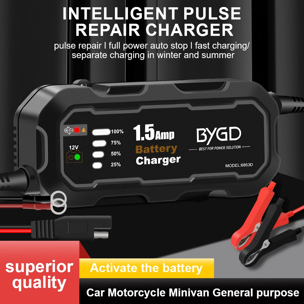 

Automatic Smart Motorcycle Battery Charger Maintainer 12V 1500mA for Car/RV/ATV/Boat Automatic Battery Trickle Charger with LED