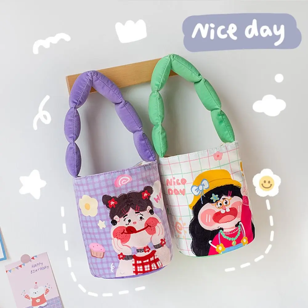 Cartoon Girl Girls Bucket Bag Fashion Original Design Polyester Flannel Shoulder Bags Floral Print Armpit Bag Daily Wear