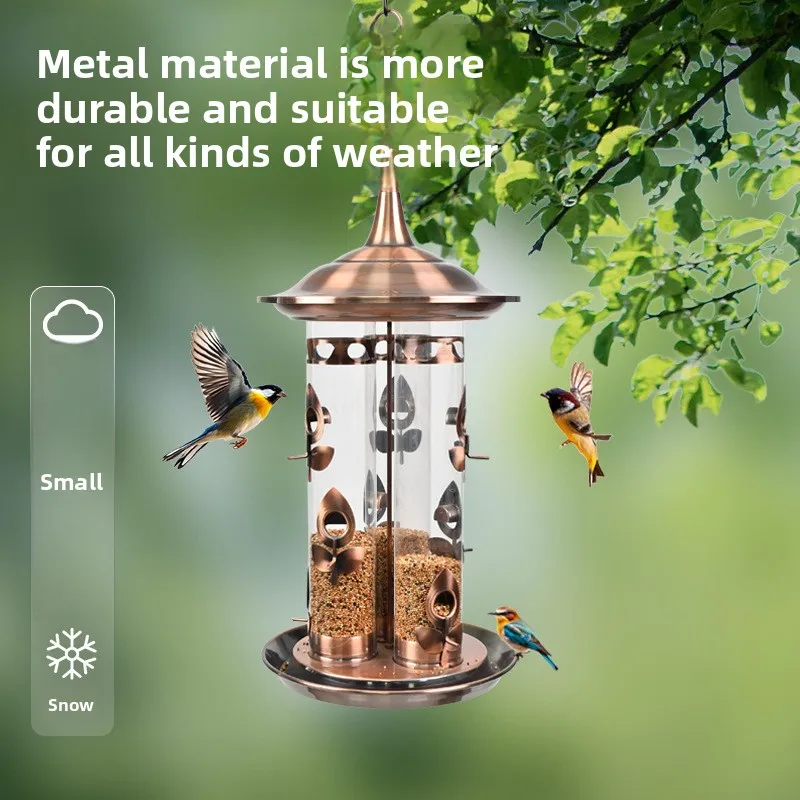 electroplated copper bird feeder retro European garden decoration, rainproof and rust-proof, durable hanging bird food box