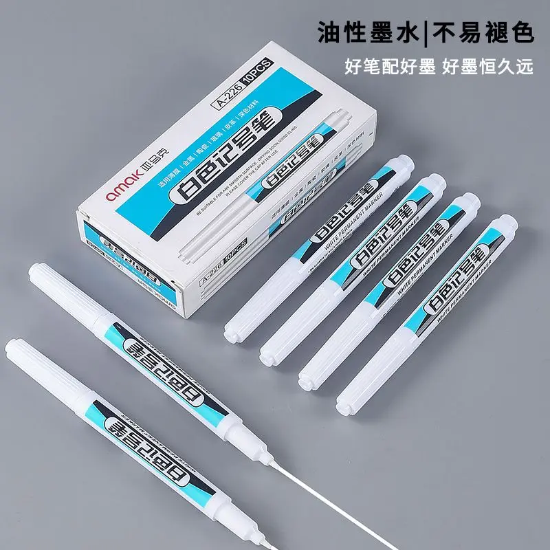 1-2mm White Marking Pen For DIY on Wood Steel Oily Waterproof Permanent  Pen Thin Head Blackboard Advertising Greeting Card