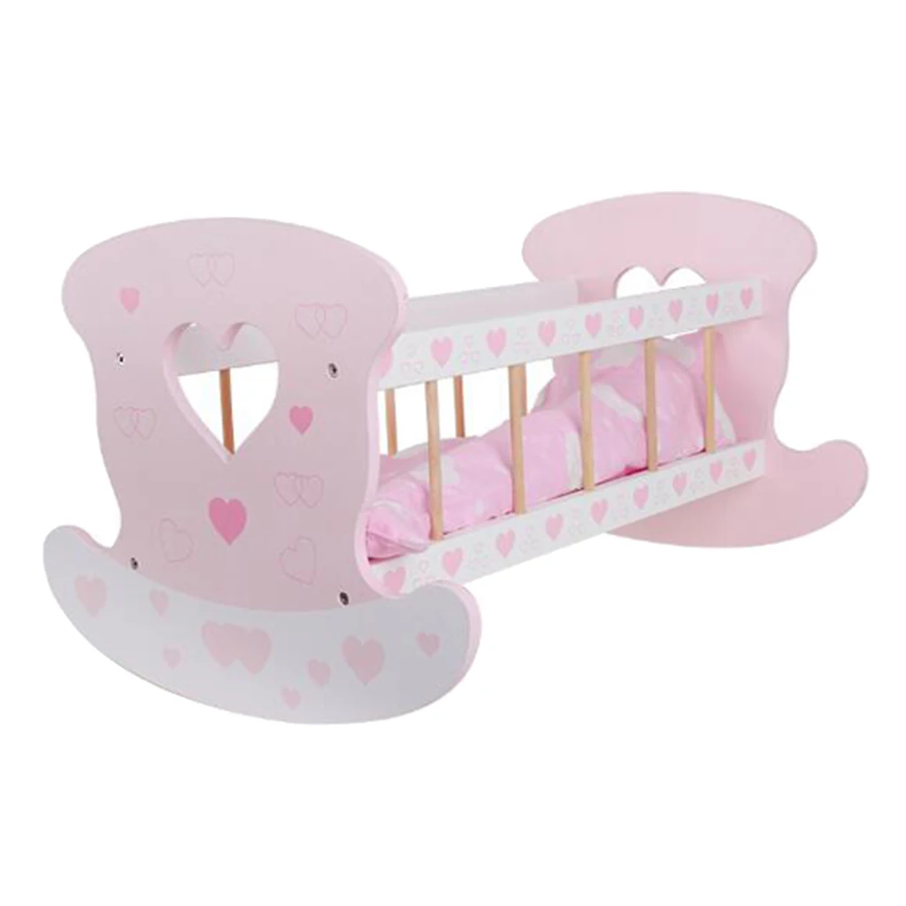 Girls Role Play Wooden Rocking Cradle Crib children toy Gifts